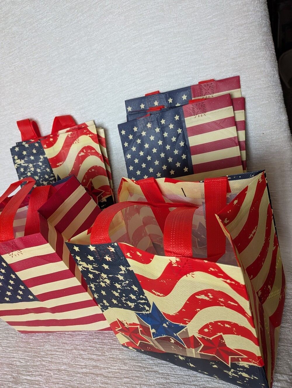 Patriotic Bags Set Of 10 - 5 Of Each Design Reusable Red Cream Blue  Never Used